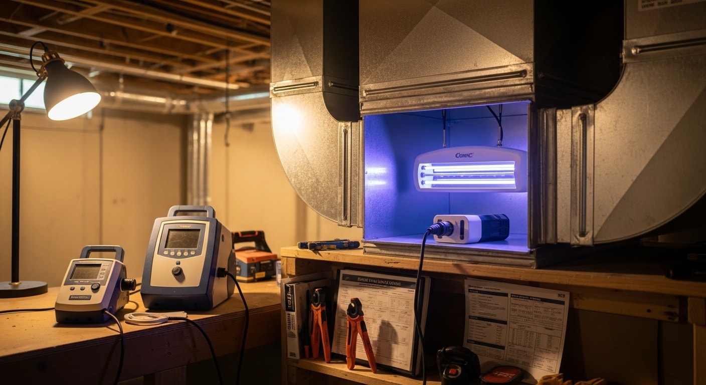 UVC light installation in HVAC system for air purification