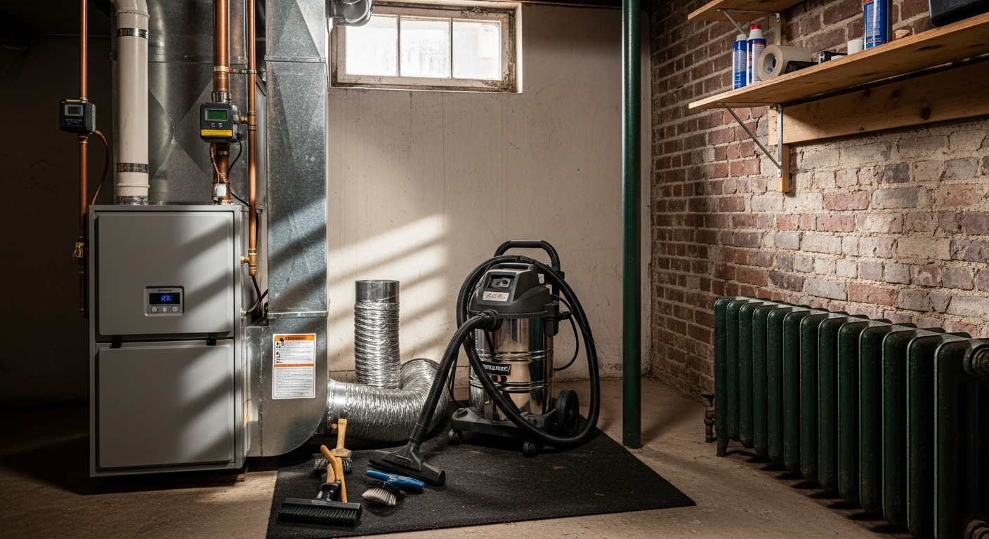 HVAC technician performing air duct cleaning service